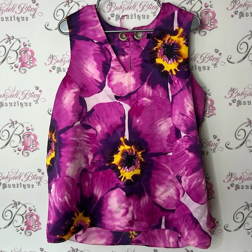 Autograph tank top flowers o ring Purple and Yellow Boxy Sleeveless Tank Top